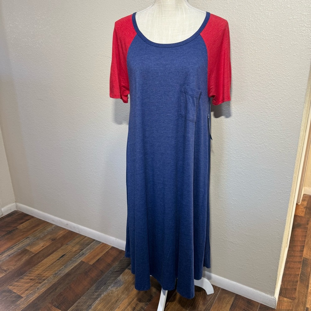 🌵 2/$20 LuLaRoe - Carly - Red and Blue Dress - Size Medium - NWT